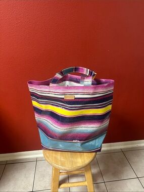 Colorful Stripe Canvas Tote Bag - Pink, Yellow & Blue